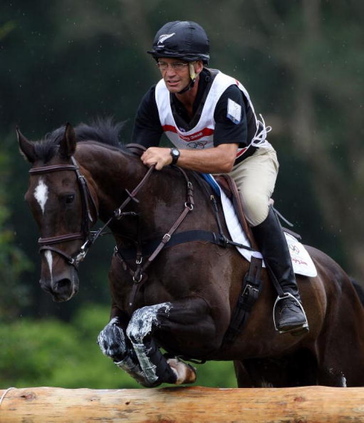 Andrew Nicholson and Lord Killinghurst before they crashed out of the Eventing Cross Country event held at the Hong Kong Olympic Equestrian Venue. (Julian Herbert/Getty Images)