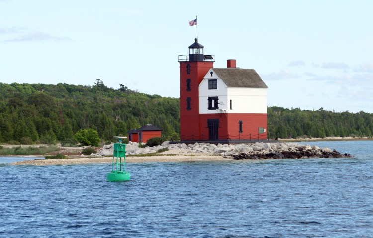 The Round Island Light on the east shore of Round Island in the shipping lanes of the Straits of Mackinac, which connect Lake Michigan and Lake Huron. (Karen Bleier/Getty Images)