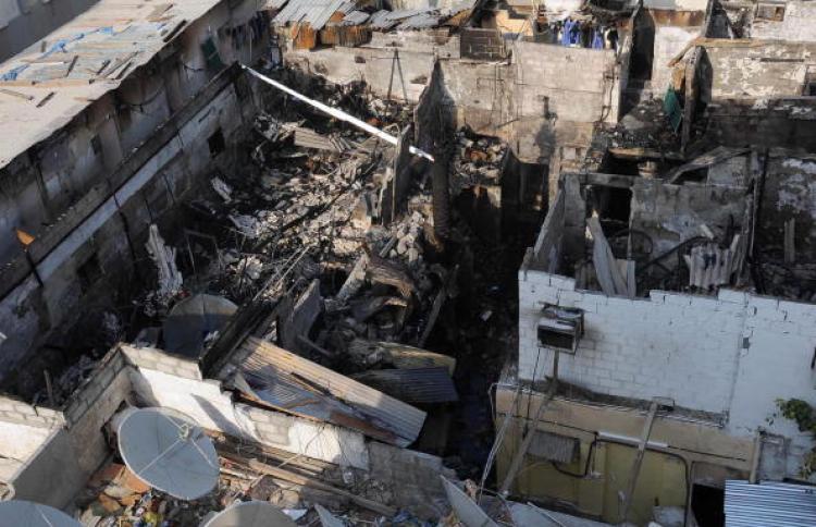 A picture shows damage caused by a fire that broke out in a hostel in the Naif old quarter of the Gulf emirate of Dubai on August 27, 2008. (-/AFP/Getty Images)