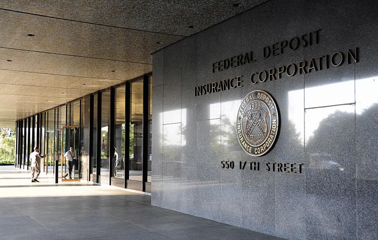 The Federal Deposit Insurance Corporation headquarters is seen in this October 1, 2008 photo in Washington, DC. Eight banks were closed, according to a report published on Aug. 20, 2010. (Karen Bleier/AFP/Getty Images)
