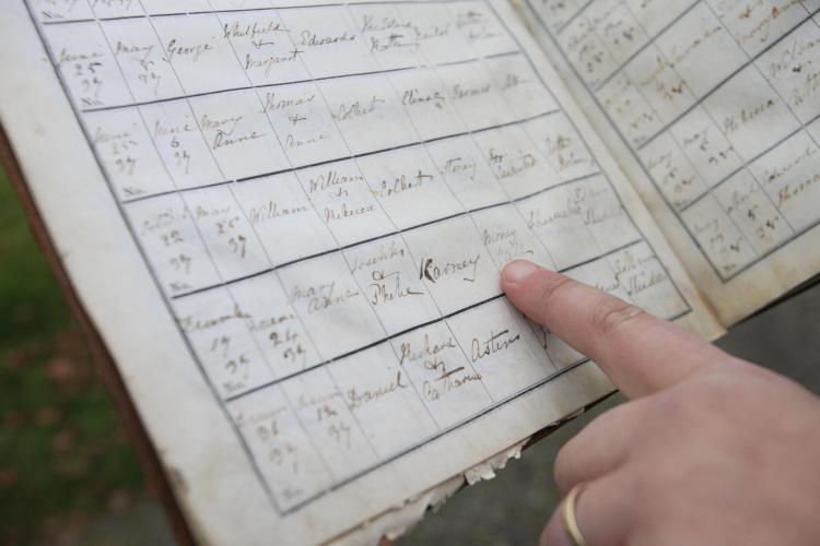  Church of Ireland Rector Stephen Neill points out the name on the register book of births, marriages and funerals of an ancestor of US Democratic presidential candidate Barack Obama at Templeharry church in Moneygall, Co Offaly, Ireland, on November 4, 2 (PETER MUHLY/AFP/Getty Images)