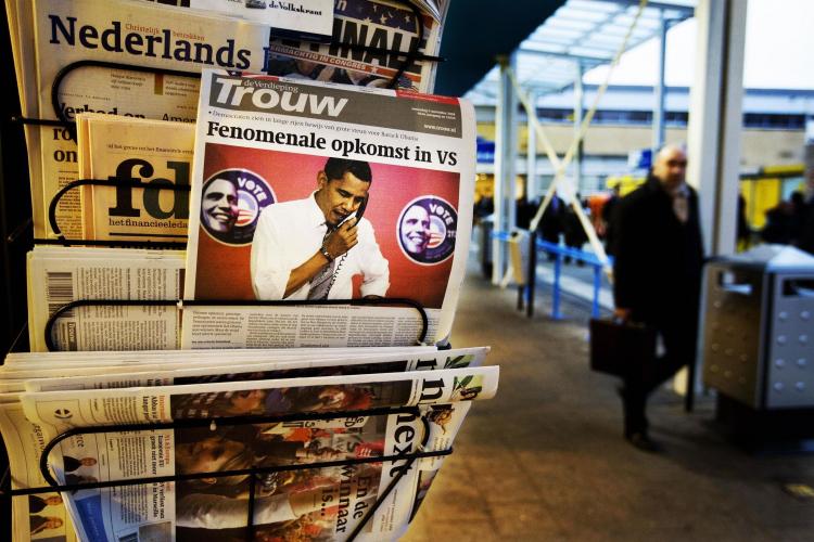 Dutch daily newspapers on sale.  (Robin Utrecht/AFP/Getty Images)
