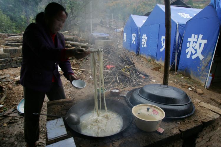 A Shaanxi Province resident six months after her house was destroyed in the May 12, 2008 earthquake. (China Photos/Getty Images)