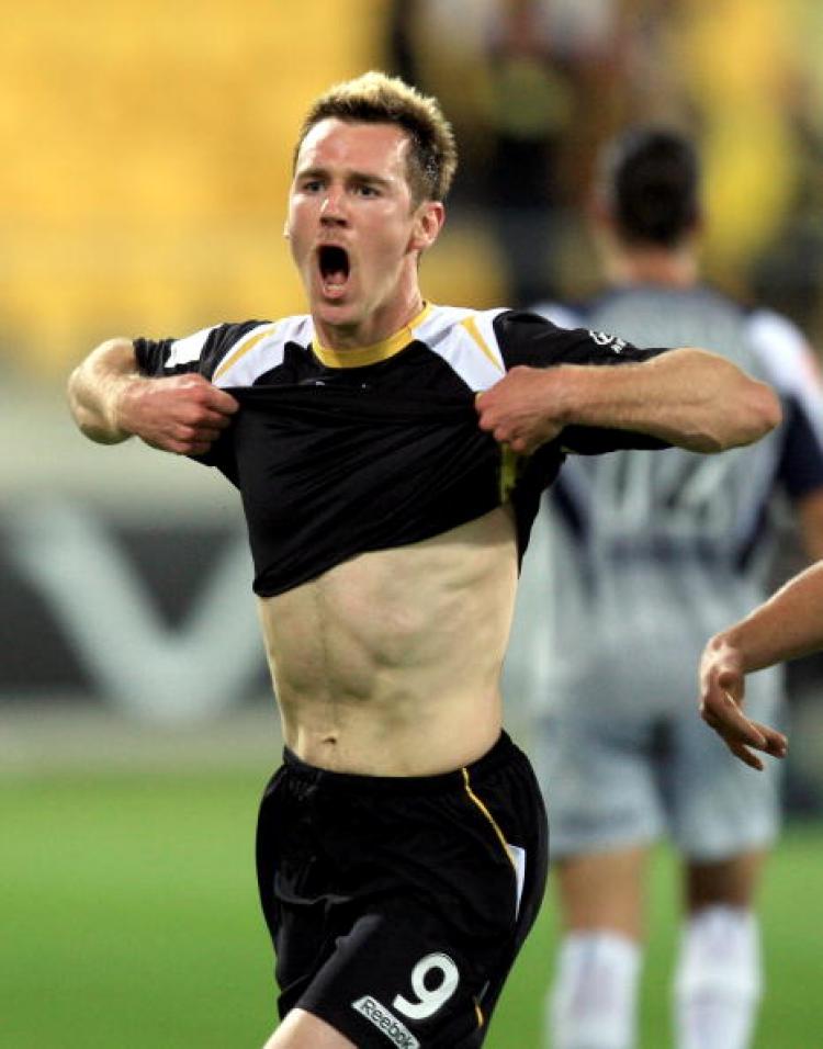 Wellington Phoenixâ��s leading striker Shane Smeltz celebrates his goal during the match against the Melbourne Victory last weekend. (Marty Melville/Getty Images)