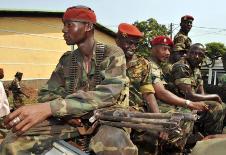 Armed military personnel of the junta are seen in Guinea on December 25, 2008. (SEYLLOU/AFP/Getty Images )
