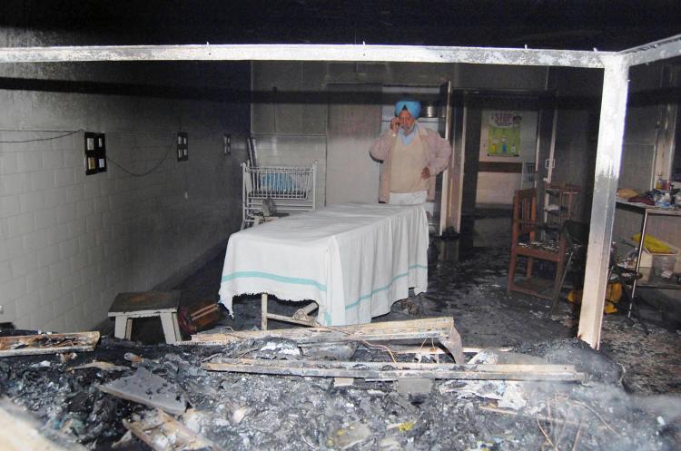 A burnt-out ward is seen where five newborn children were killed is seen at the Rajindra Hospital on Jan. 31, 2009.  (STR/AFP/Getty Images)