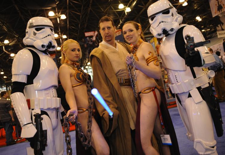 FANS ARE READY: Star Wars fans participating in the New York ComicCon 2009. Having read most, if not all, of the Star Wars books, serious fans are gearing up for the next installment in the 'Fate of the Jedi,' series.   (Emmanuel Dunand/Getty Images)