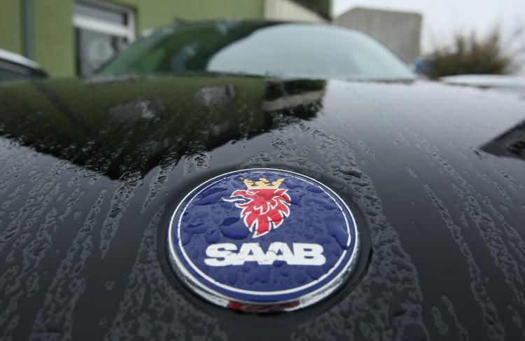 The logo of Swedish automaker Saab in Berlin, Germany. The partnership between Saab and the Chinese company Hawtai, which was announced last week, has been canceled. ( Sean Gallup/Getty Images)