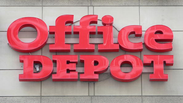 A sign marks the location of an Office Depot store in Chicago, Illinois in this file photo. The Boca Raton, Florida based company announced to merge with Naperville, Illinois based OfficeMax Feb. 20 2012. (Scott Olson/Getty Images)