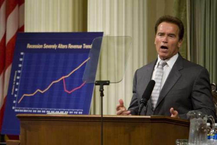 Gov. Arnold Schwarzenegger speaks to a joint session of the Legislature at the State Capitol June 2, 2009 in Sacramento, California. Schwarzenegger proposed changes to California's troubled budget which is facing a $24.3 billion deficit. (Max Whittaker/Getty Images)