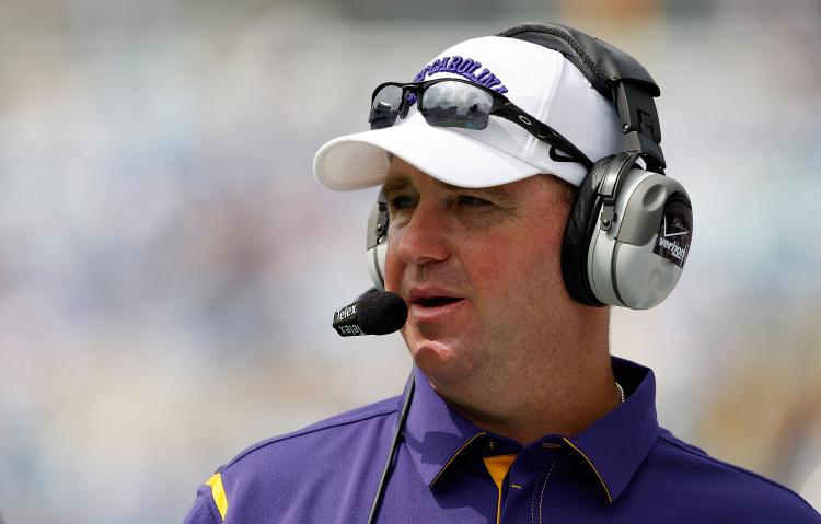 Head coach Skip Holtz of the East Carolina Pirates watches during a game in late 2009. He is reported to be leaving to coach the South Florida Bulls. (Streeter Lecka/Getty Images)