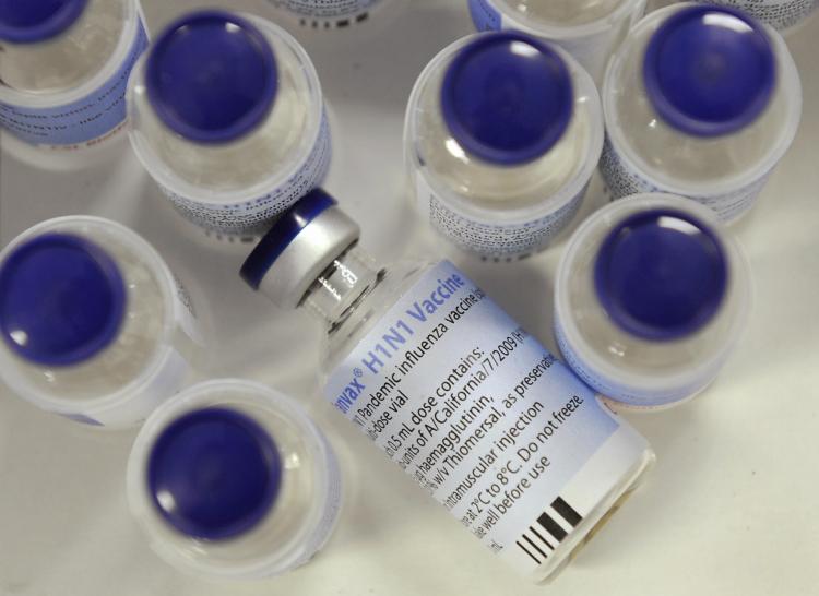 Thiomersal, also known as thimerosal, is a mercury compound that is one of the safety concerns about the swine flu and other vaccines. (William West/AFP/Getty Images)
