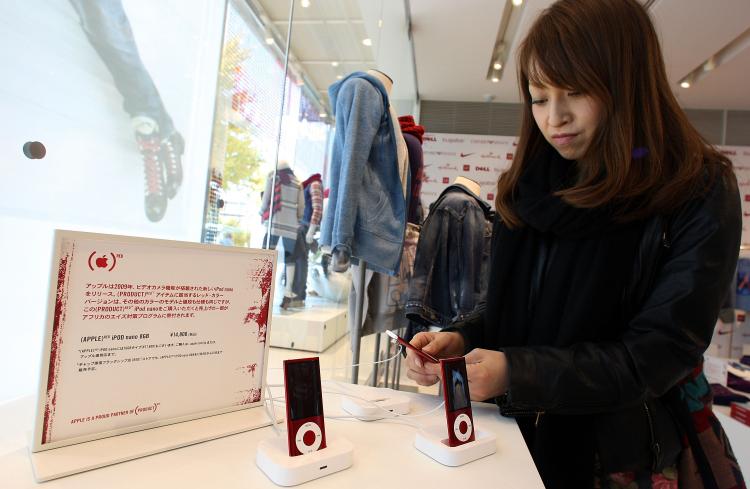 iPod nano are on display at the pop-up store in Gap store on December 1, 2009 in Tokyo, Japan. (Junko Kimura/Getty Images)