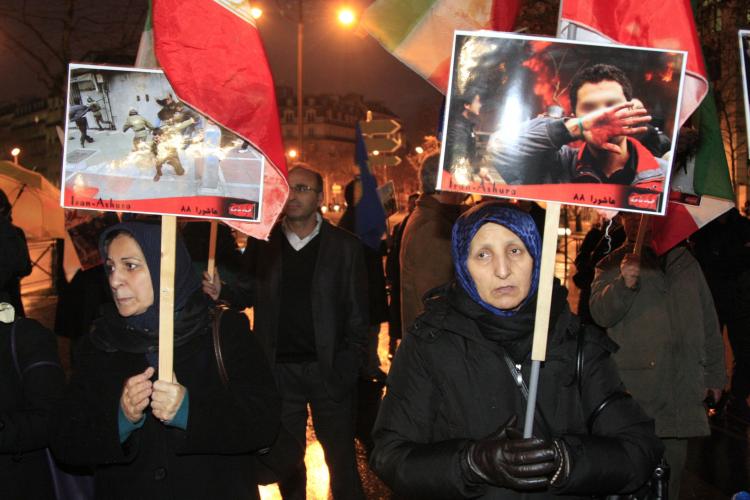 Dozens of supporters of the Iranian opposition demonstrate on December 29, 2009 in Paris.  (Mehdi Fedouach/AFP/Getty Images)