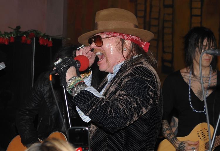 Axl Rose of Guns N' Roses performs Live At Nur Khan's Rose Bar Sessions presented by DeLeon Tequila at Gramercy Park Hotel on February 14, 2010 in New York City.  (Jamie McCarthy/Getty Images )