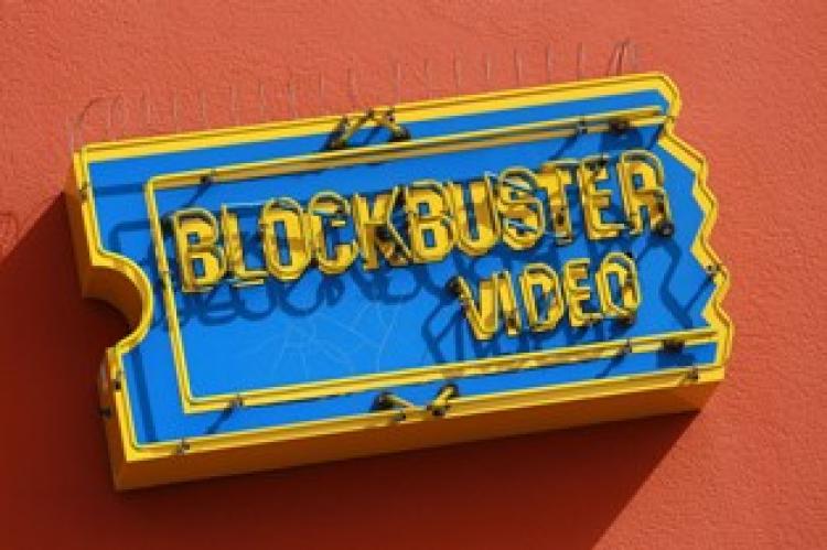 The Blockbuster logo is displayed on the side of a store Mar. 17, 2010 in San Francisco, California. (Justin Sullivan/Getty Images)