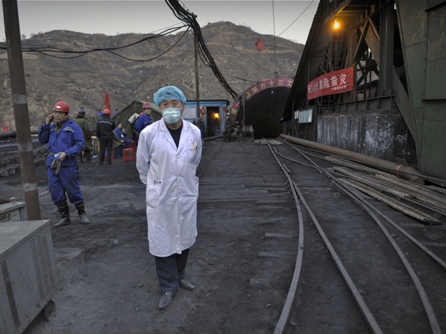 outside the entrance to the Wangjialing coal mine