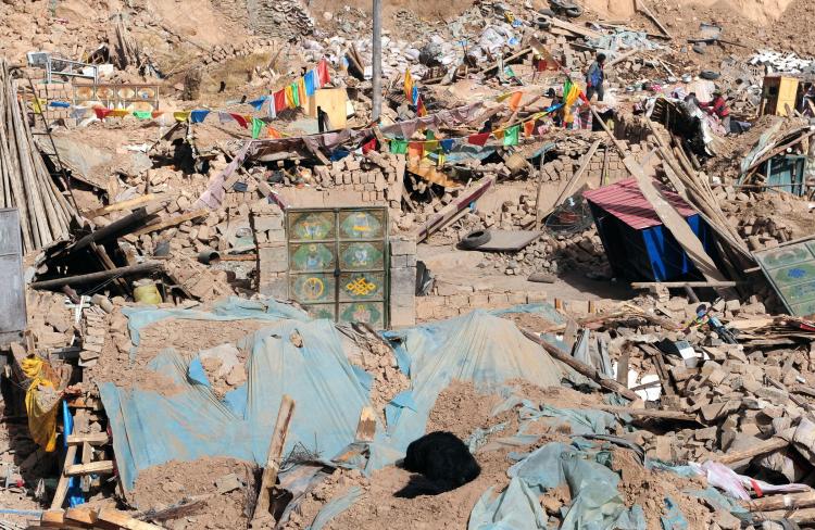 The rubble of quake demolished buildings in Jiegu, Yushu County (Frederic J. Brown/AFP/Getty Images)