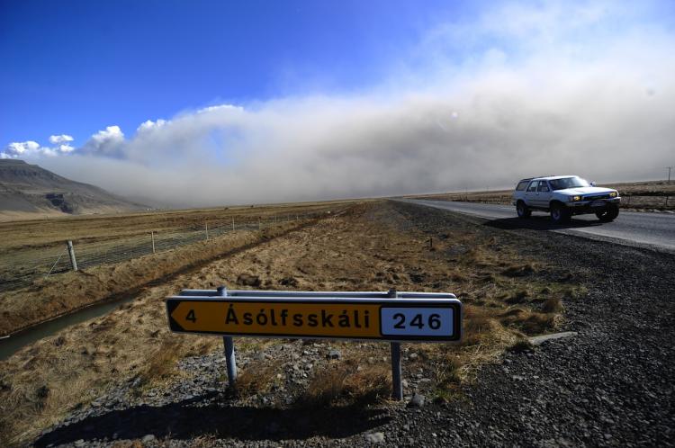 Smoke and ash billow from the Eyjafjallajokull volcano seen from Hvolsvollur on April 19, 2010. (Emmanuel Dunand/AFP/Getty Images)