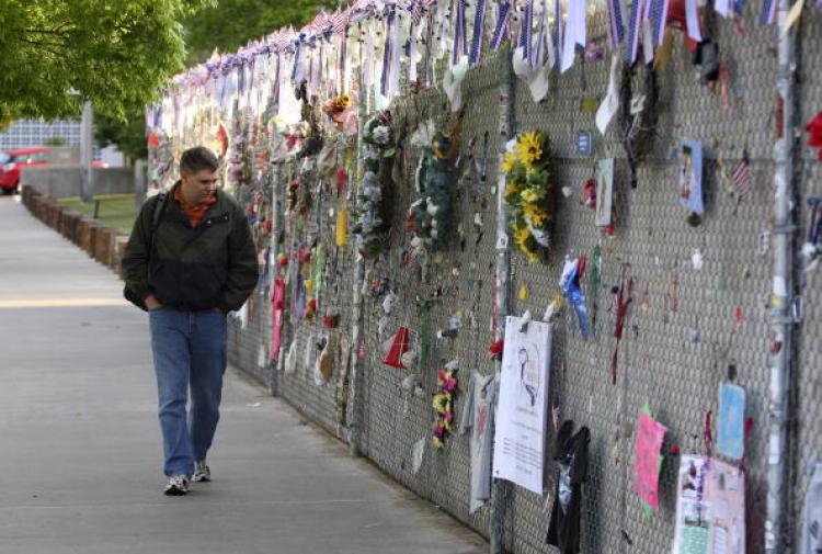 Dedications are hung to the victims of the Murrah Building bombing during the 15th anniversary observance ceremony of the Murrah Building bombing.  (Brett Deering/Getty Images)