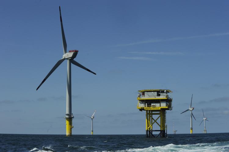 The offshore wind power farm 'Alpha Ventus' is pictured off the northern German Island of Borkum on April 23, 2010. The U.S. agreed to install wind turbines in Nantucket Sound on April 28. (David Hecker/AFP/Getty Images)