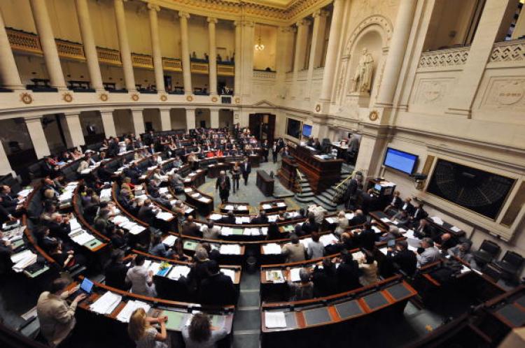 Members of the Belgian Parliament attend a session prior to vote for a bill proposition against the wearing of the burka at the Belgian Parliament, on April 29, 2010, in Brussels. (Georges Gobet/Getty Images)