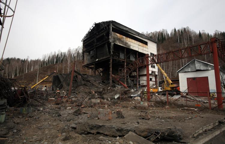 REMNANTS: A building destroyed by an underground explosion at the Raspadskaya mine in the Kemerovo region in Russia's coal-rich Kuzbass region on May 10. Underground explosions killed 30 people and trapped 60 more in Russia's worst mine disaster in three  (STR/AFP/Getty Images )