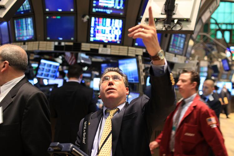 Traders work on the floor of the New York Stock Exchange during morning trading on May 10, 2010 in New York City. (Spencer Platt/Getty Images)