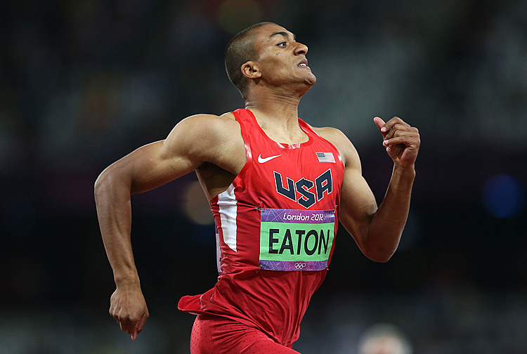 Ashton Eaton of the United States competes in his Men's Decathlon 400m Heat on Day 12 of the London 2012 Olympic Games. (Quinn Rooney/Getty Images)