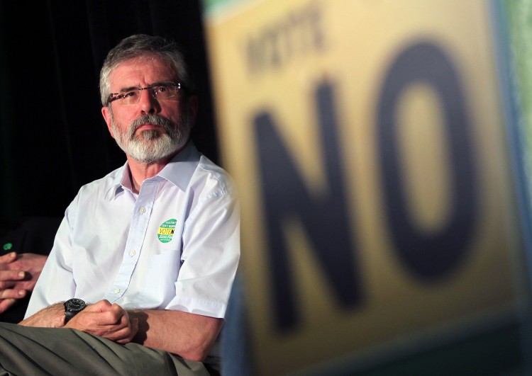 Sinn Fein President Gerry Adams pictured during a rally for a 'No' vote in Dublin on May 28th, 2012. Ireland goes to the polls on Thursday to vote on the European fiscal treaty referendum