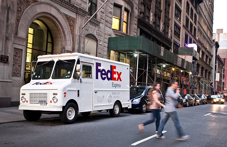 A FedEx truck is seen in Midtown Manhattan