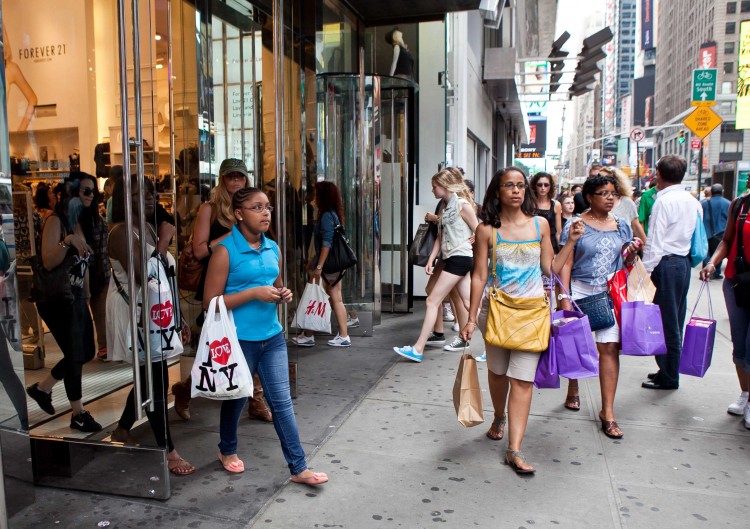 Shoppers at Forever 21 at Times Square