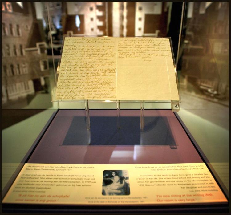 Letters written by Anne Frank on display at the Amsterdam Historic Museum, April 10, 2006. (Koen van Weel/AFP/Getty Images))