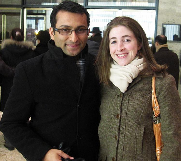 Ash Malik, a pharmaceutical company executive with his wife at the David Koch Theater, Lincoln Center in New York City on Tuesday night.   (Song lin/The Epoch Times)