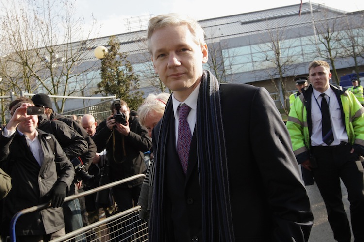 WikiLeaks founder Julian Assange leavs Belmarsh Magistrates Court on February 11, 2011 in London, England. (Dan Kitwood/Getty Images)