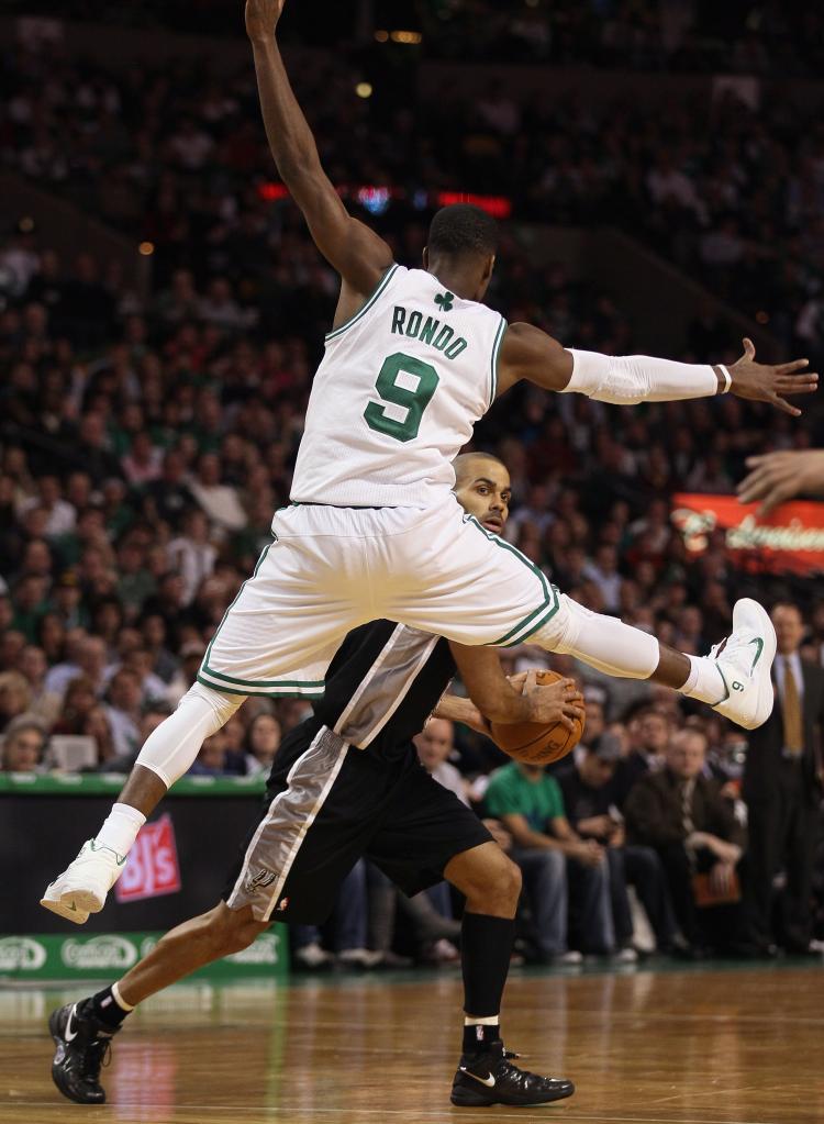 Rajon Rondo gave the San Antonio Spurs no place to go on Wednesday with a stellar performance. (Elsa/Getty Images)