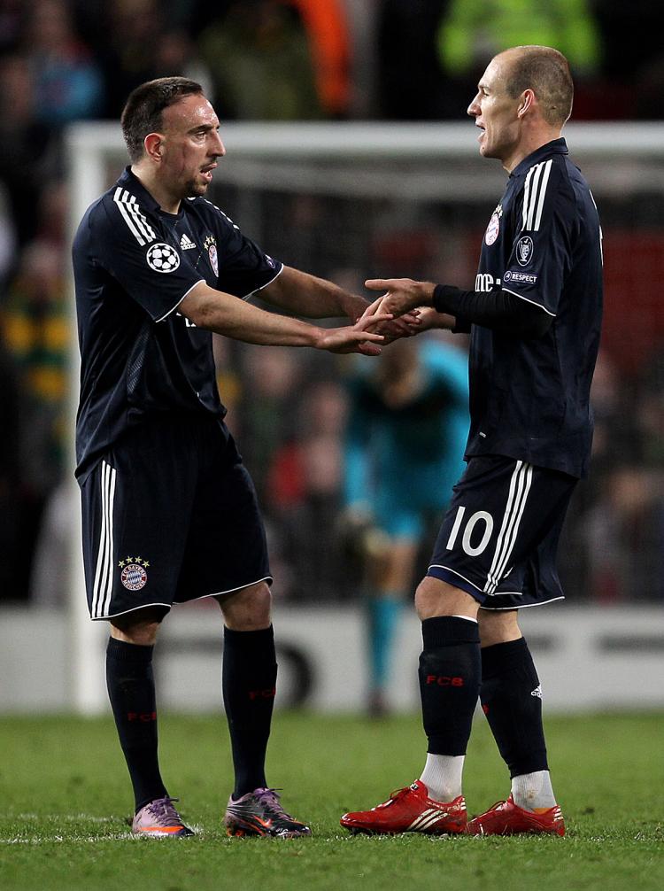DEADLY DUO: Franck Ribery (left) and Arjen Robben combined to eliminate Manchester United from Champions League. (Alex Livesey/Getty Images)
