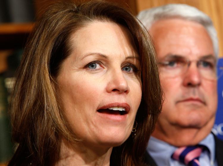 U.S. Rep. Michele Bachmann (R-MN) (L) speaks as Rep. John Shadegg (R-AZ) (R) listens during a Jan. 13 Capitol Hill news conference on the costs of health care reform. (Alex Wong/Getty Images) U.S. Rep. Michele Bachmann (R-MN) (L) speaks as Rep. John Shadegg (R-AZ) (R) listens during a Jan. 13 Capitol Hill news conference on the costs of health care reform. (Alex Wong/Getty Images)