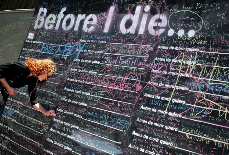 Public Chalkboard Art Installation Encourages People To Write Bucket List Entries