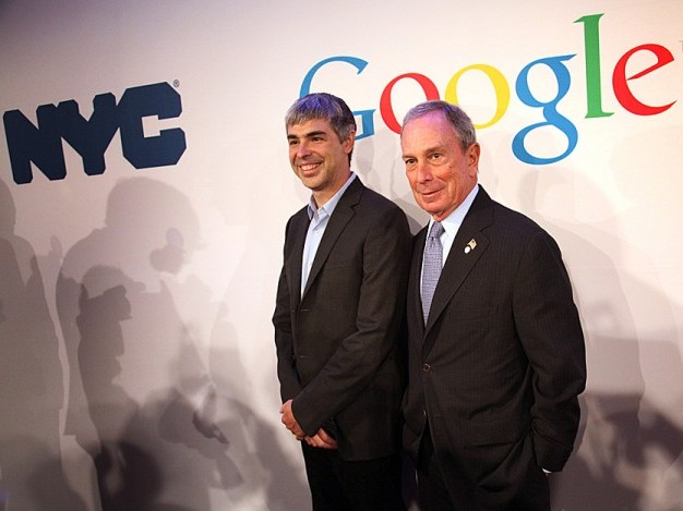 Mayor Michael Bloomberg poses with Google Inc. CEO Larry Page