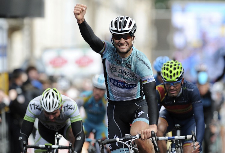 Belgium's Tom Boonen (C) celebrates on t