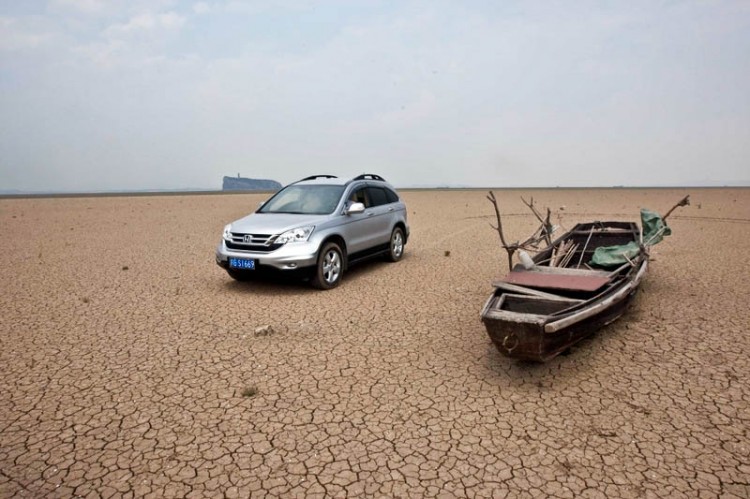 Poyang Lake, once China's largest freshwater lake, has dried up, and cars can now drive on the lakebed.  (From a source inside China)