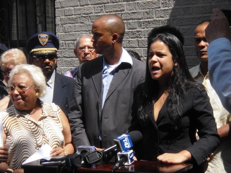 Aneiry Batista, a district leader for Northern Manhattan, believes Washington Heights is frequently under attack and came to support Councilman Rodriguez.  (Annie Wu/The Epoch Times)