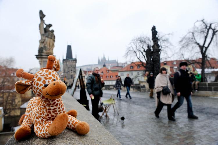 A toy sightseeing at the Charles Bridge in Prague, Czech (Michal Cizek/AFP/Getty Images)