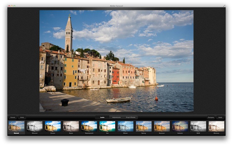 The photo viewing page is shown in Adobe Carousel, allowing users to see large previews of images.  (Courtesy of Adobe)