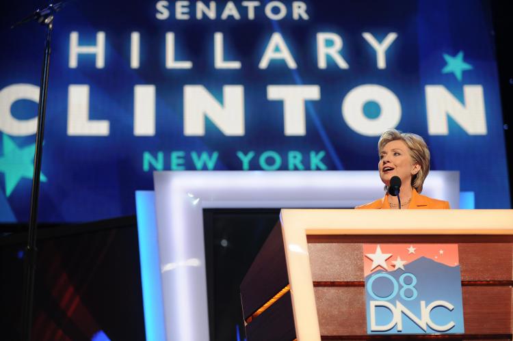 UNITY SPEECH: New York Senator and former presidential candidate Hillary Clinton addresses the Democratic National Convention at the Pepsi Center in Denver on August 26, 2008. (Robyn Beck/AFP/Getty Images)