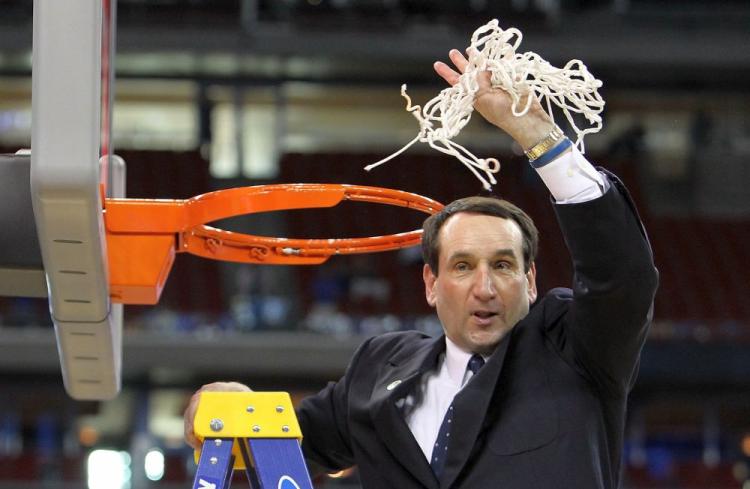 Head coach Mike Krzyzewski of the Duke Blue Devils after a 78-71 win against the Baylor Bears. (Ronald Martinez/Getty Images )