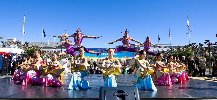 ENGAGEMENT: Fei Tian Academy of the Arts students and some teachers participated in a community event in front of San Francisco's City Hall, giving a taste of what classical Chinese dance is about. (Courtesy of Fei Tian Academy of the Arts California)
