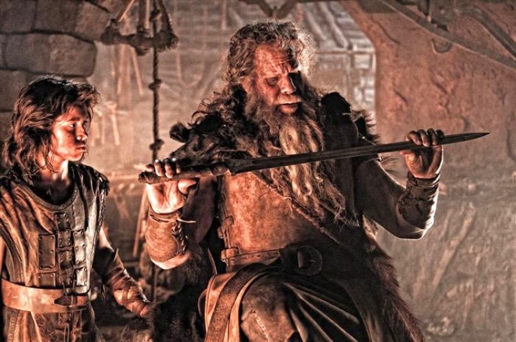 PREPARATION: (L-R) Leo Howard and Ron Perlman in a scene from the fantasy-adventure film 'Conan the Barbarian.'(Simon Varsano/Lionsgate Publicity)