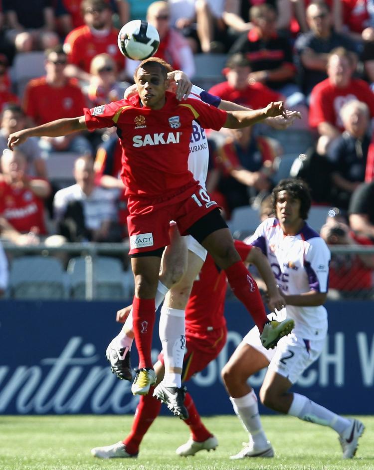 Cristiano of United heads the ball during the round nine A-League match between Adelaide United and Perth Glory at Hindmarsh Stadium on October 26, 2008 in Adelaide, Australia. (Simon Cross/Getty Images)